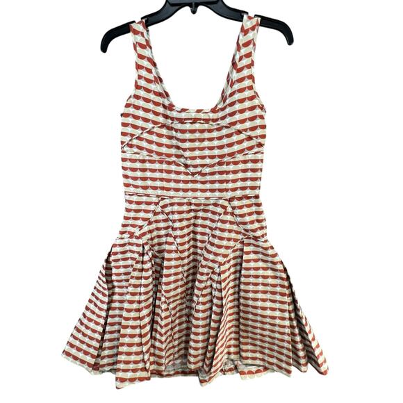 Zac Posen Z Spoke Mini Dress Size 4 Orange Taupe Geometric Stripe Fit Flare RARE - Picture 7 of 16